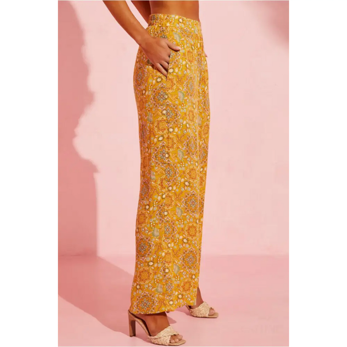 Pantalon Jaune imprimé floral bohème -2