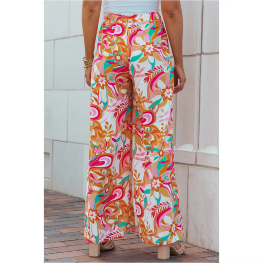 Pantalon large à imprimé floral orange-1