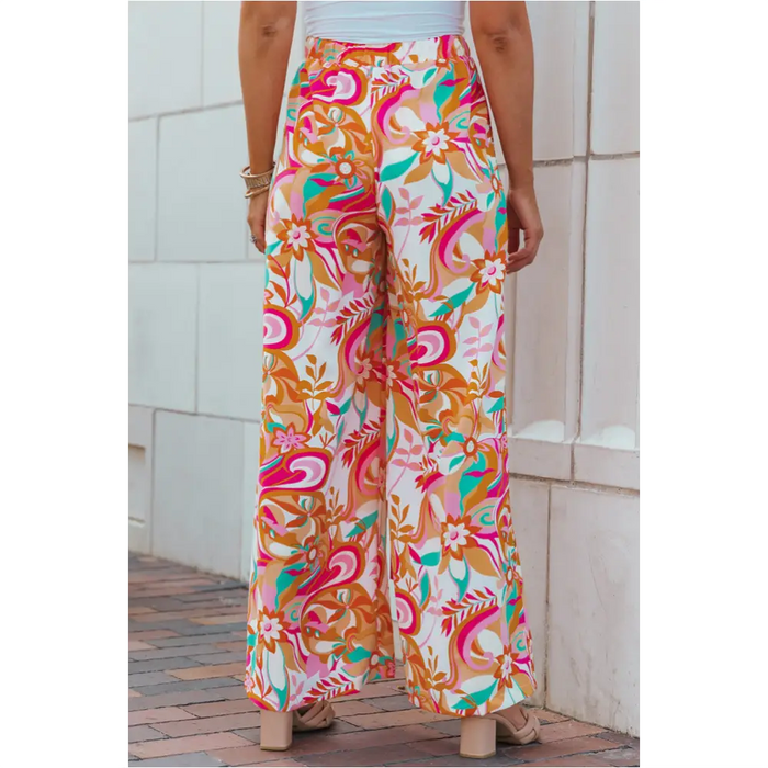 Pantalon large à imprimé floral orange-1