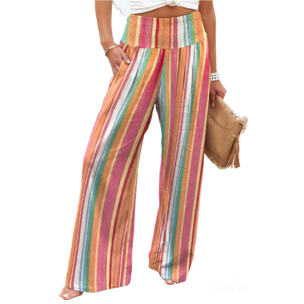 Pantalon smocké à rayures multicolores-8