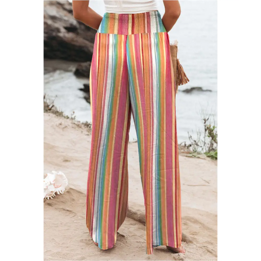 Pantalon smocké à rayures multicolores-1