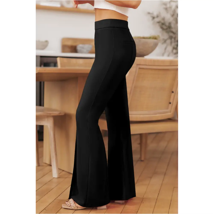 Pantalon taille haute à ourlet fendu-2