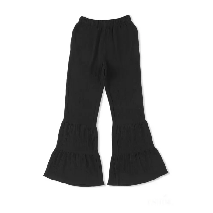 Pantalon taille haute cloche texturé noir-4