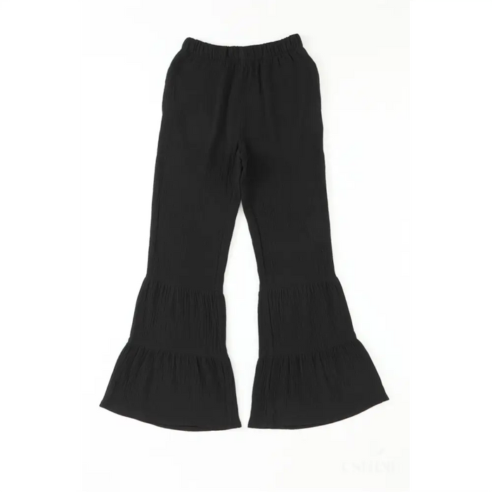 Pantalon taille haute cloche texturé noir-5