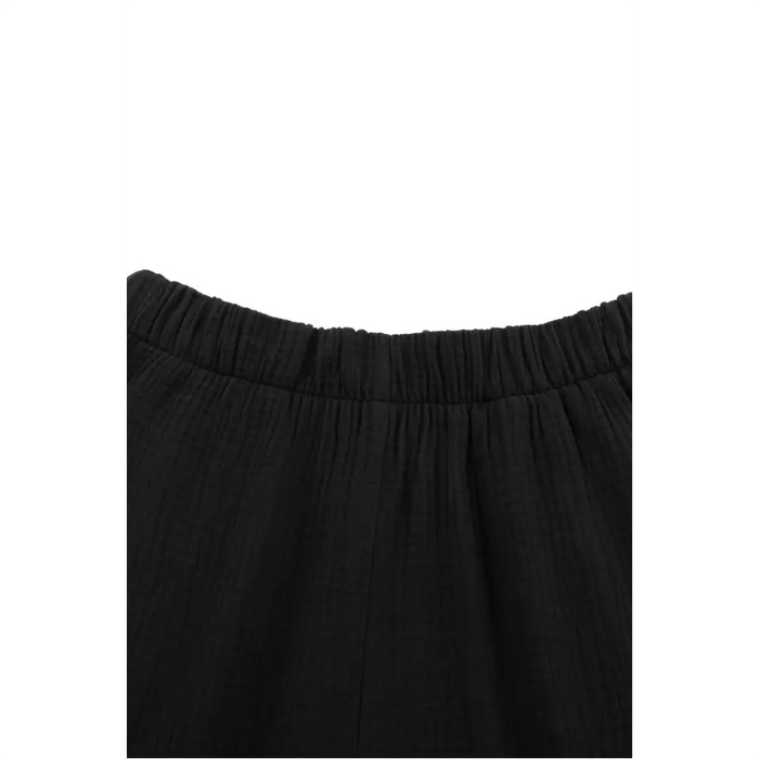 Pantalon taille haute cloche texturé noir-6