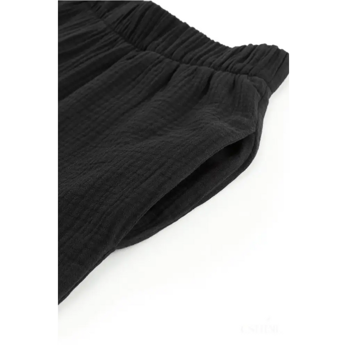 Pantalon taille haute cloche texturé noir-7