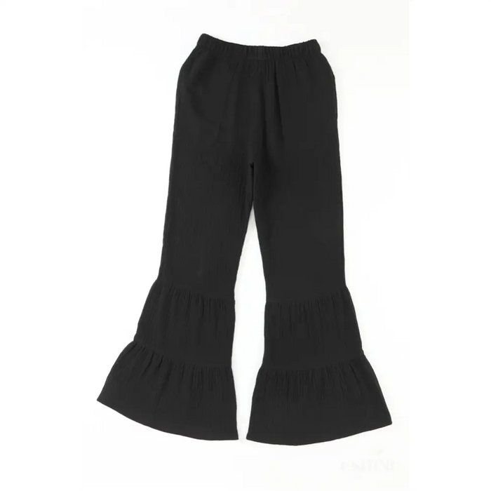 Pantalon taille haute cloche texturé noir-10