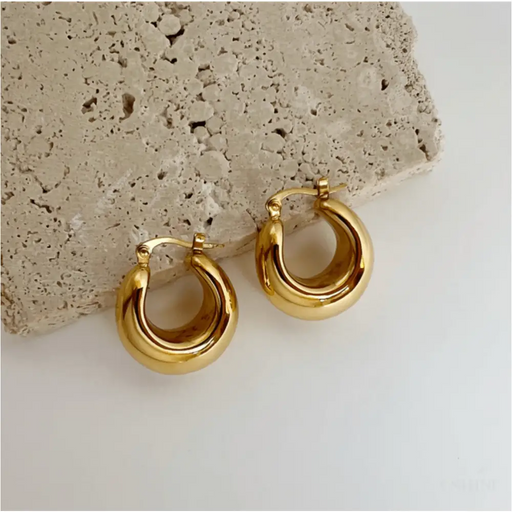 Pattie  - Chunky Polished Gold Creole Earrings-1
