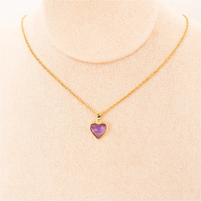 Pendentif | Coeur d'Or en Améthyste facetté, plaqué Or 18k-3