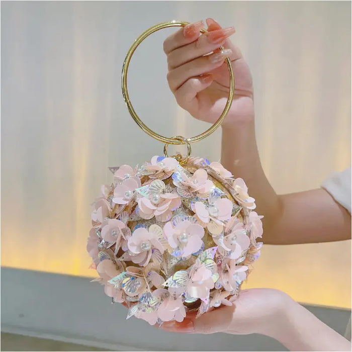 Petit Sac Rond à Bandoulière avec Motif de Fleurs - Rose