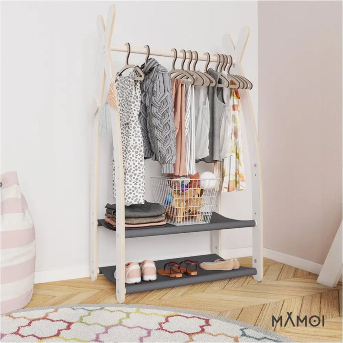 MAMOI® Portant vetement enfant 53x95x32cm | Portant a vetement Yarnwood | Penderie vetement armoire enfant bebe | Meubles enfants bois meuble vetement | 100% ECO | Fabriqué dans l'UE-4