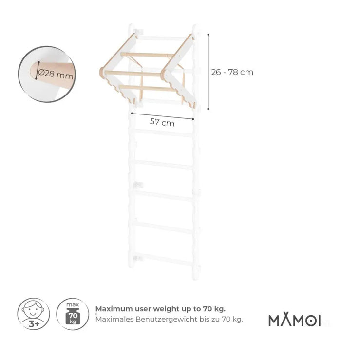 MAMOI® Porte moderne pour échelle d’escalade | Barre de traction à l’échelle murale | Porte-échelle pliable en bois 100% ECO | Fabriqué dans l’UE-2