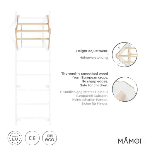 MAMOI® Porte moderne pour échelle d’escalade | Barre de traction à l’échelle murale | Porte-échelle pliable en bois 100% ECO | Fabriqué dans l’UE-1