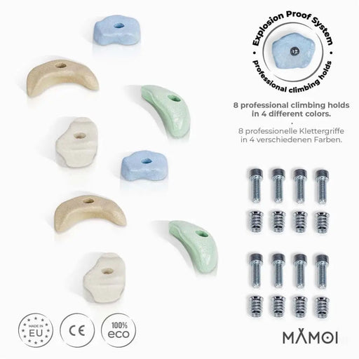 MAMOI® Prises escalade enfant | Prise d escalade 8 pièces | Prise d'escalade enfant | Prise escalade enfant exterieur | Mur escalade enfant | Mur d escalade | Fabriqué dans l’UE-1