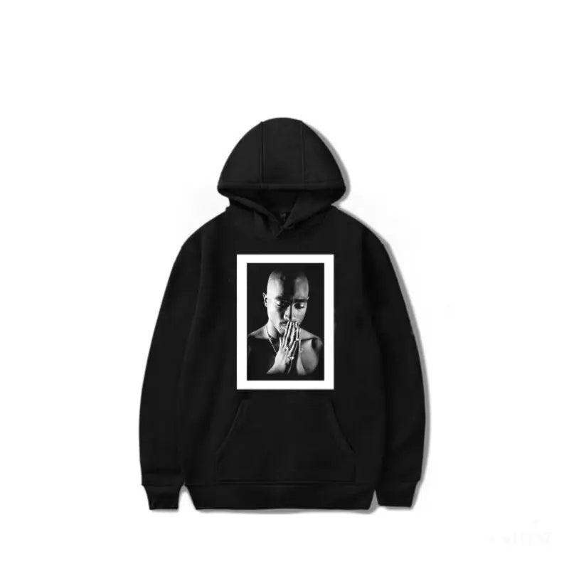 Pull à capuche Tupac imprimé - Noir 2 / 2XL - Pull