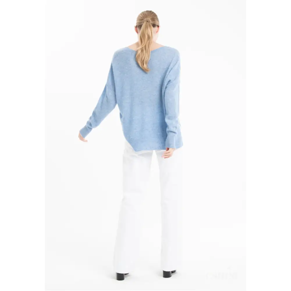 RIA 3 Pull col V profond oversize en cachemire bleu ciel-3