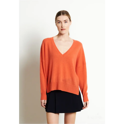 RIA 3 Pull col V profond oversize en cachemire mandarine-0