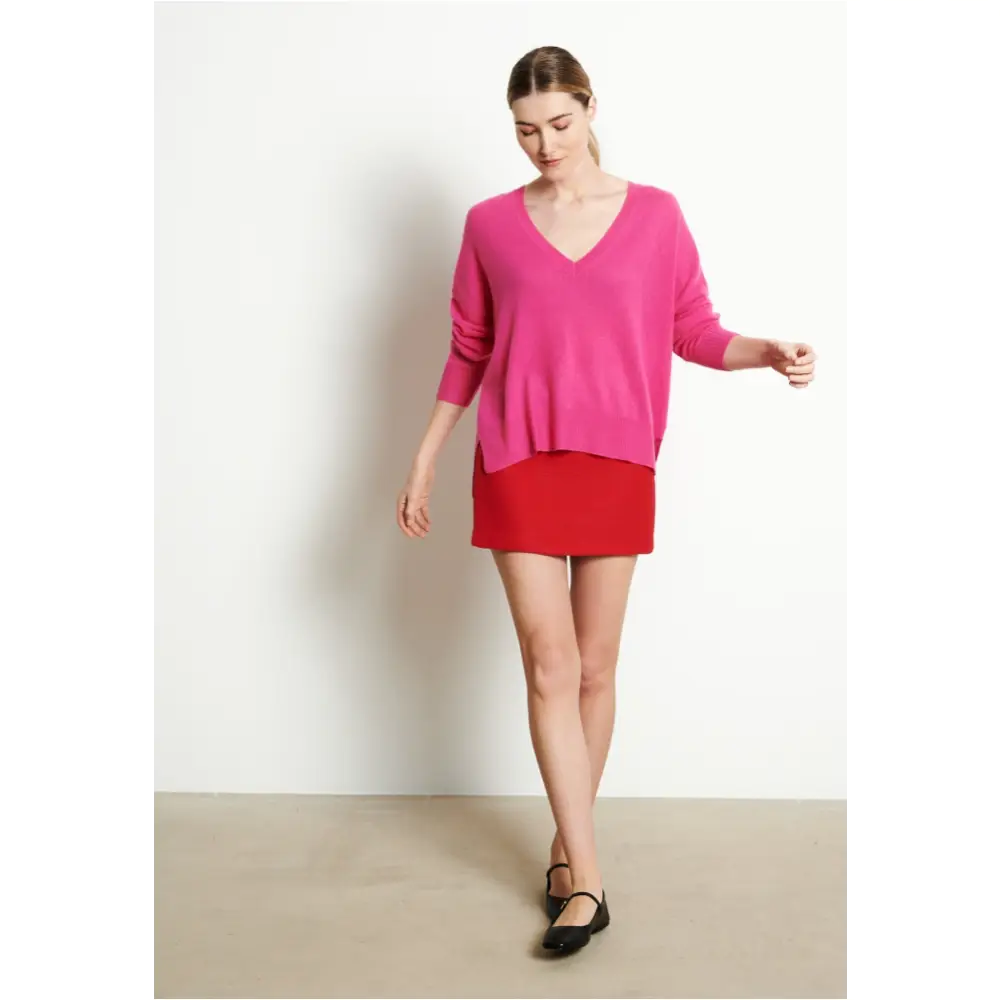 RIA 3 Pull col V profond oversize en cachemire rose indien-4