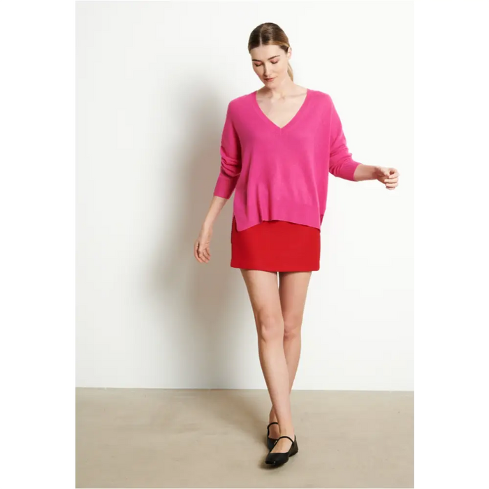 RIA 3 Pull col V profond oversize en cachemire rose indien-4