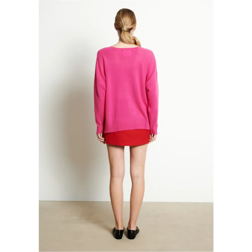 RIA 3 Pull col V profond oversize en cachemire rose indien-3