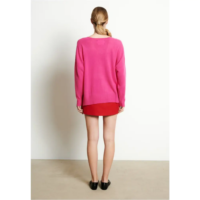 RIA 3 Pull col V profond oversize en cachemire rose indien-3