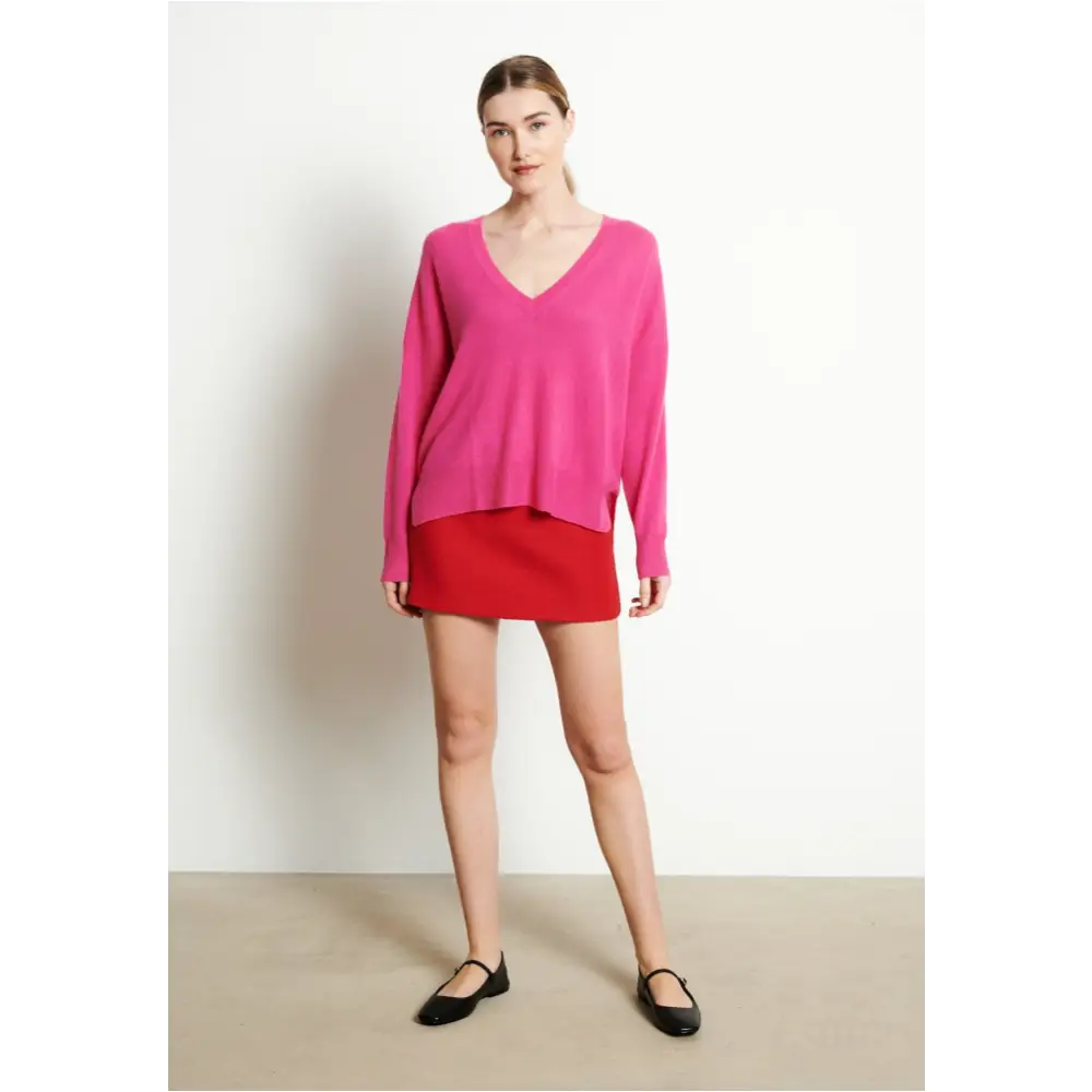 RIA 3 Pull col V profond oversize en cachemire rose indien-1