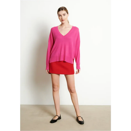 RIA 3 Pull col V profond oversize en cachemire rose indien-1