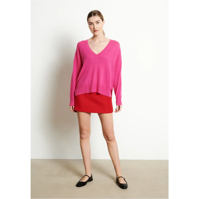 RIA 3 Pull col V profond oversize en cachemire rose indien-1