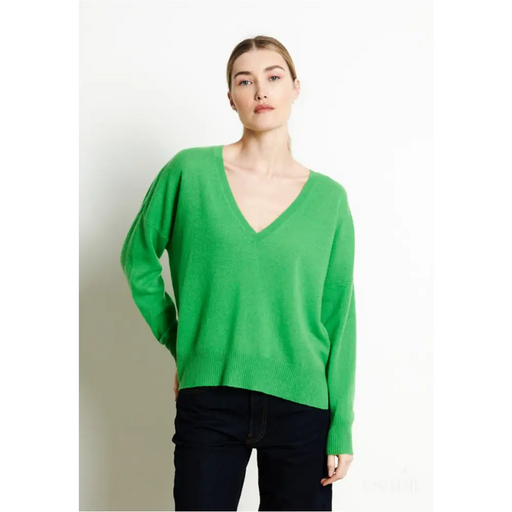 RIA 3 Pull col V profond oversize en cachemire vert pomme-0