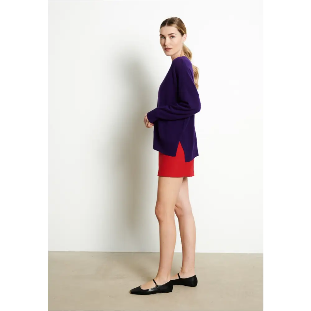 RIA 3 Pull col V profond oversize en cachemire violet-1