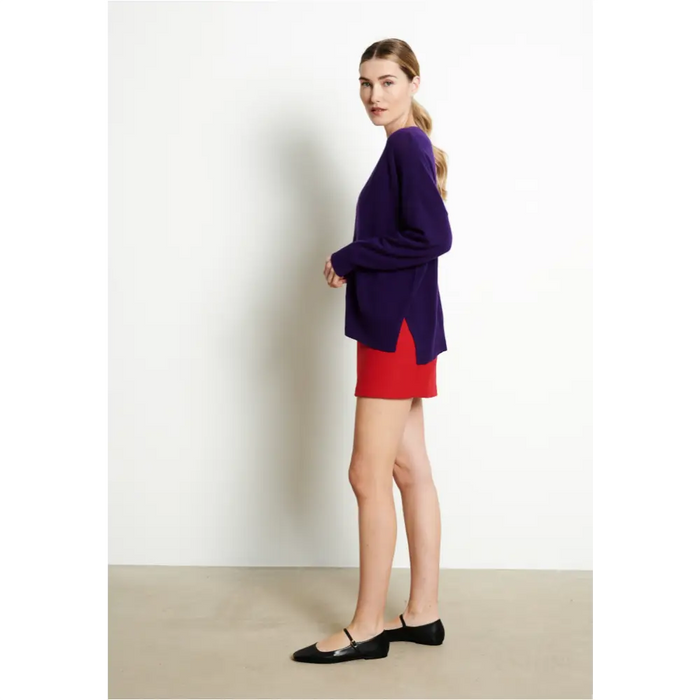 RIA 3 Pull col V profond oversize en cachemire violet-1