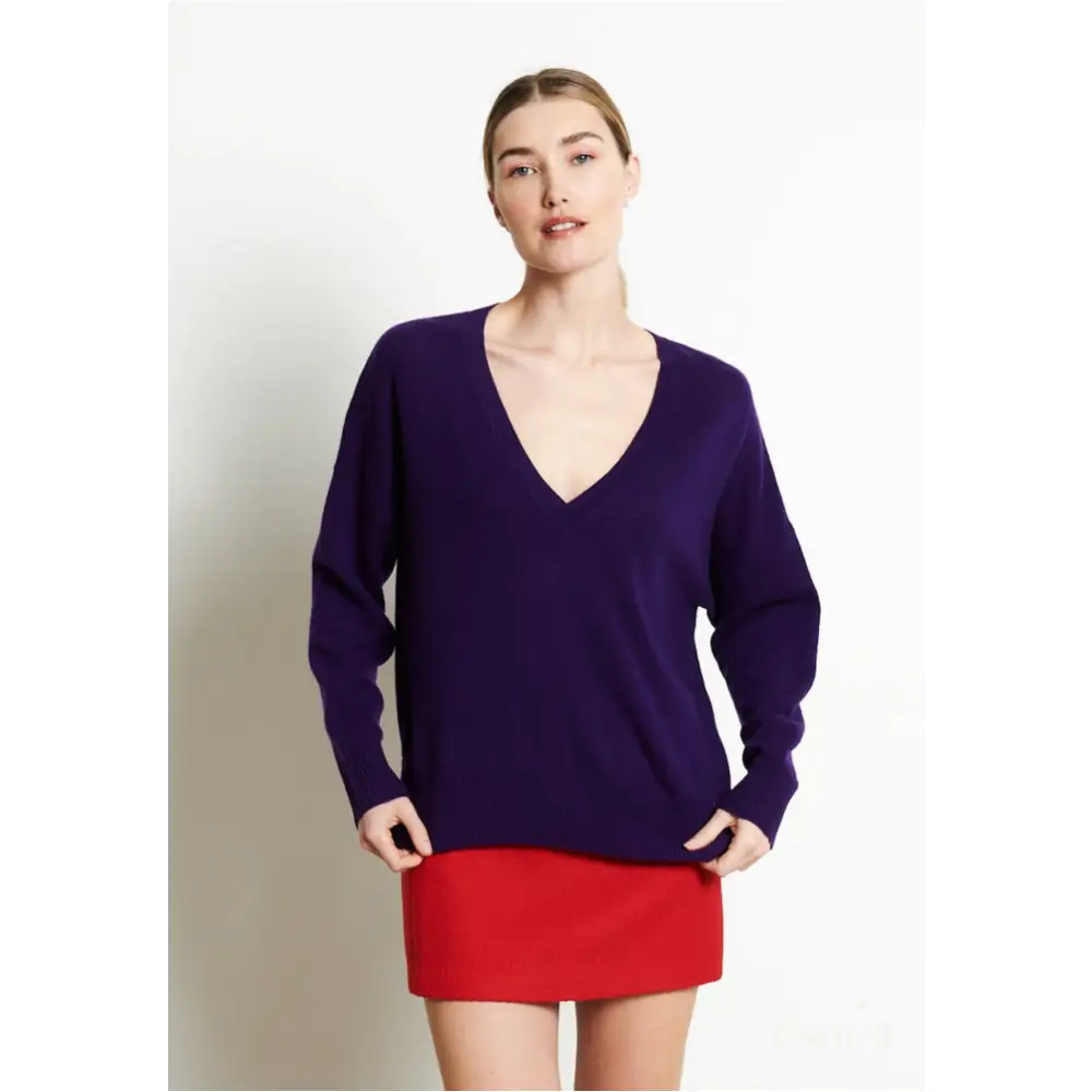 RIA 3 Pull col V profond oversize en cachemire violet-0