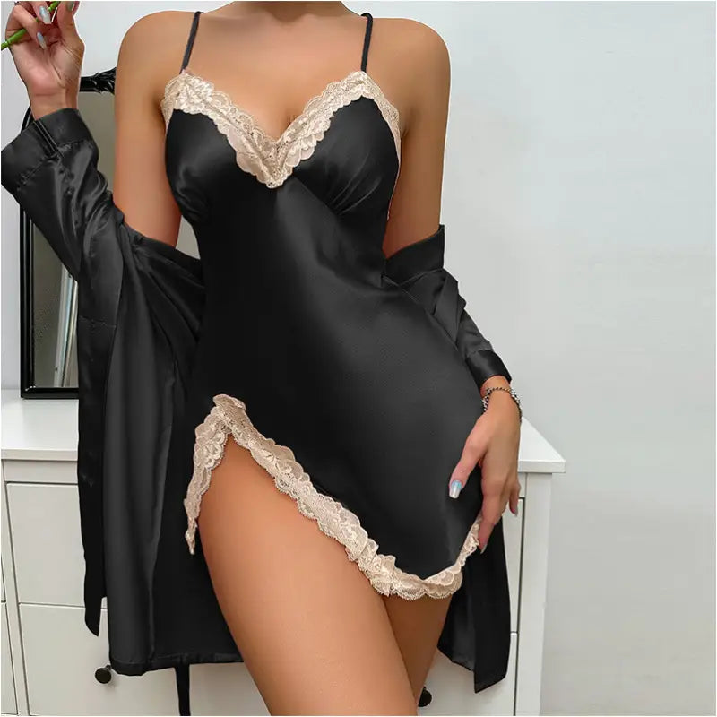 Robe de nuit en Satin Sexy et Paréo - Pyjama F