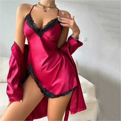 Robe de nuit en Satin Sexy et Paréo - Pyjama F