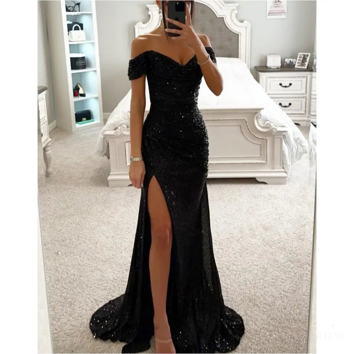 Robe de soirée à paillettes et fendue - Robe