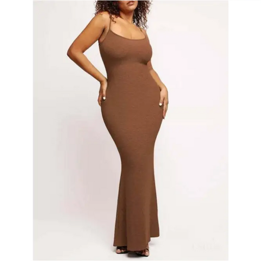 Robe Moulante Longue - Marron / 2XL - Robe