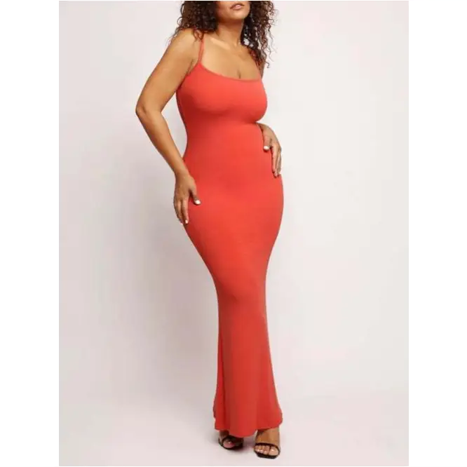 Robe Moulante Longue - Orange / 2XL - Robe