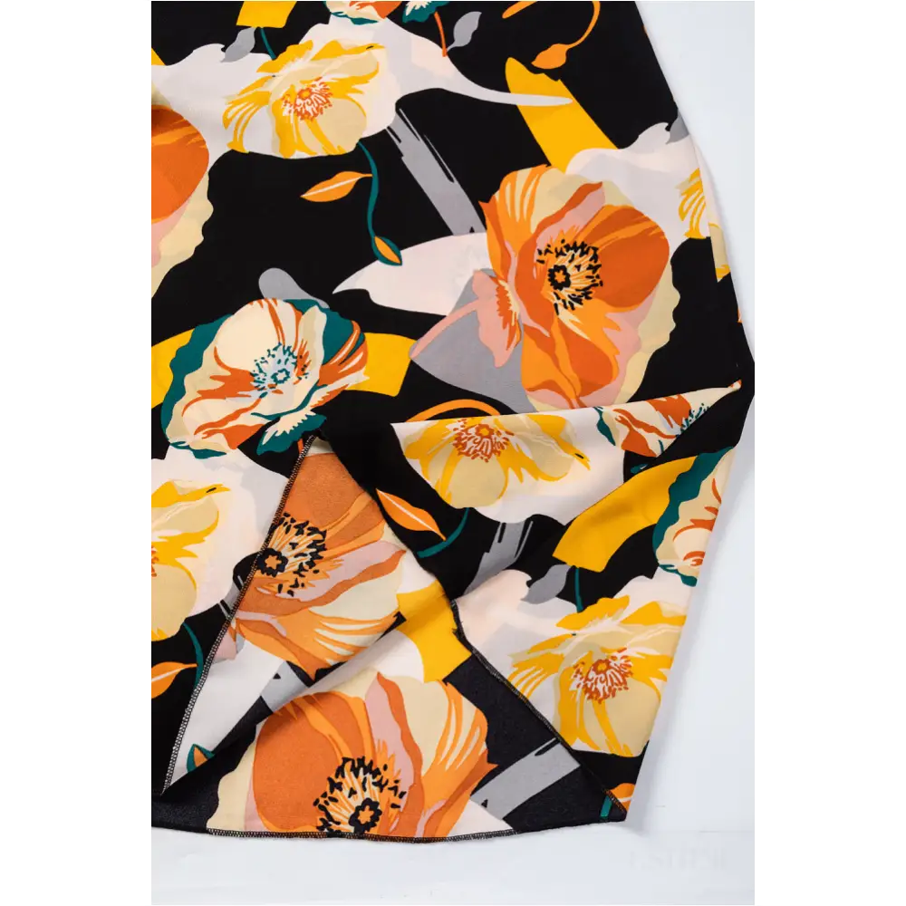 Robe orange à manches longues et col noué à imprimé floral-10