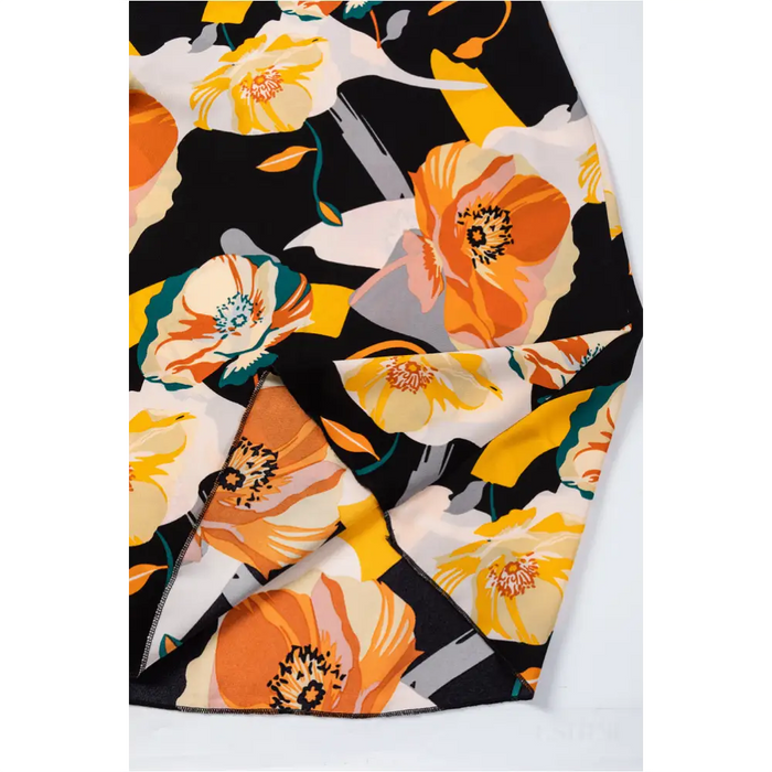 Robe orange à manches longues et col noué à imprimé floral-10