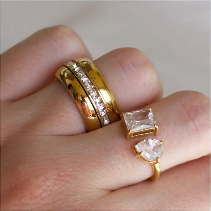 Romane - Wide Crystal Plain Gold Band-3