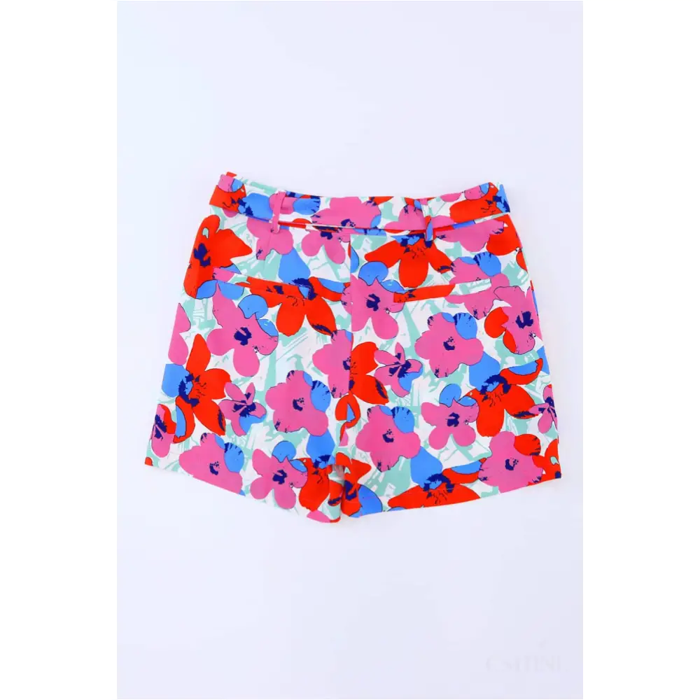 Rose Floral Print Belted Shorts-6