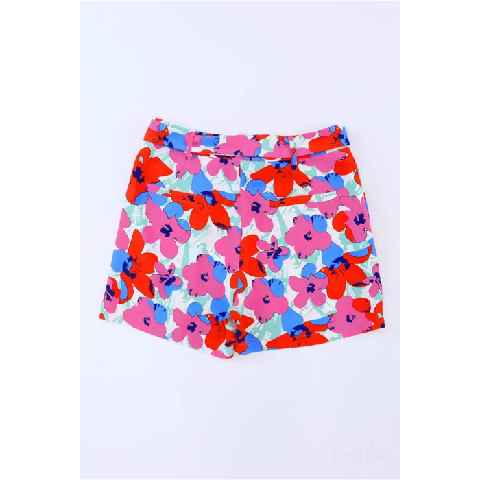 Rose Floral Print Belted Shorts-6