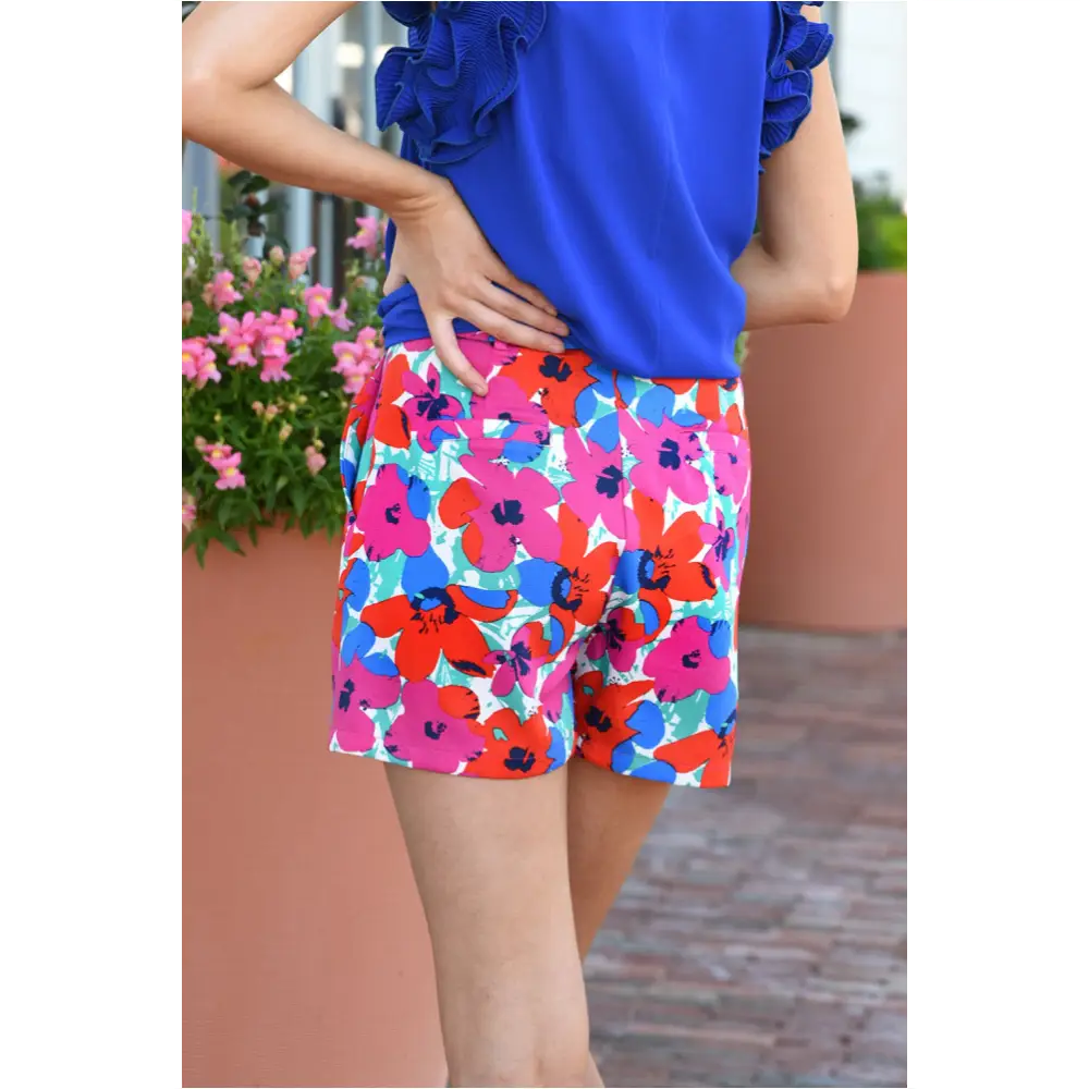 Rose Floral Print Belted Shorts-2