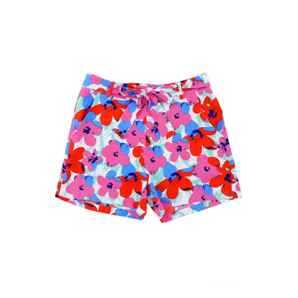 Rose Floral Print Belted Shorts-11