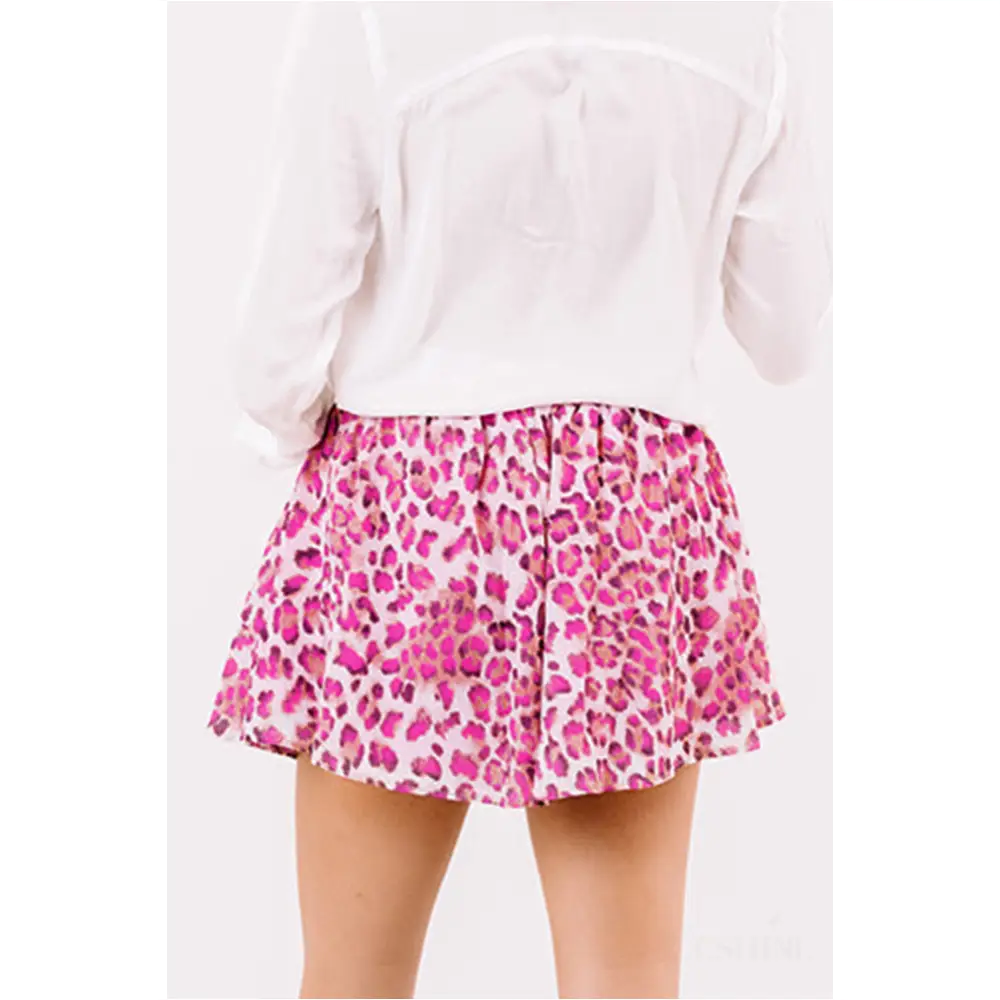 Rose Leopard Print Flutter Casual Shorts-13