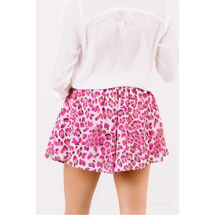 Rose Leopard Print Flutter Casual Shorts-13