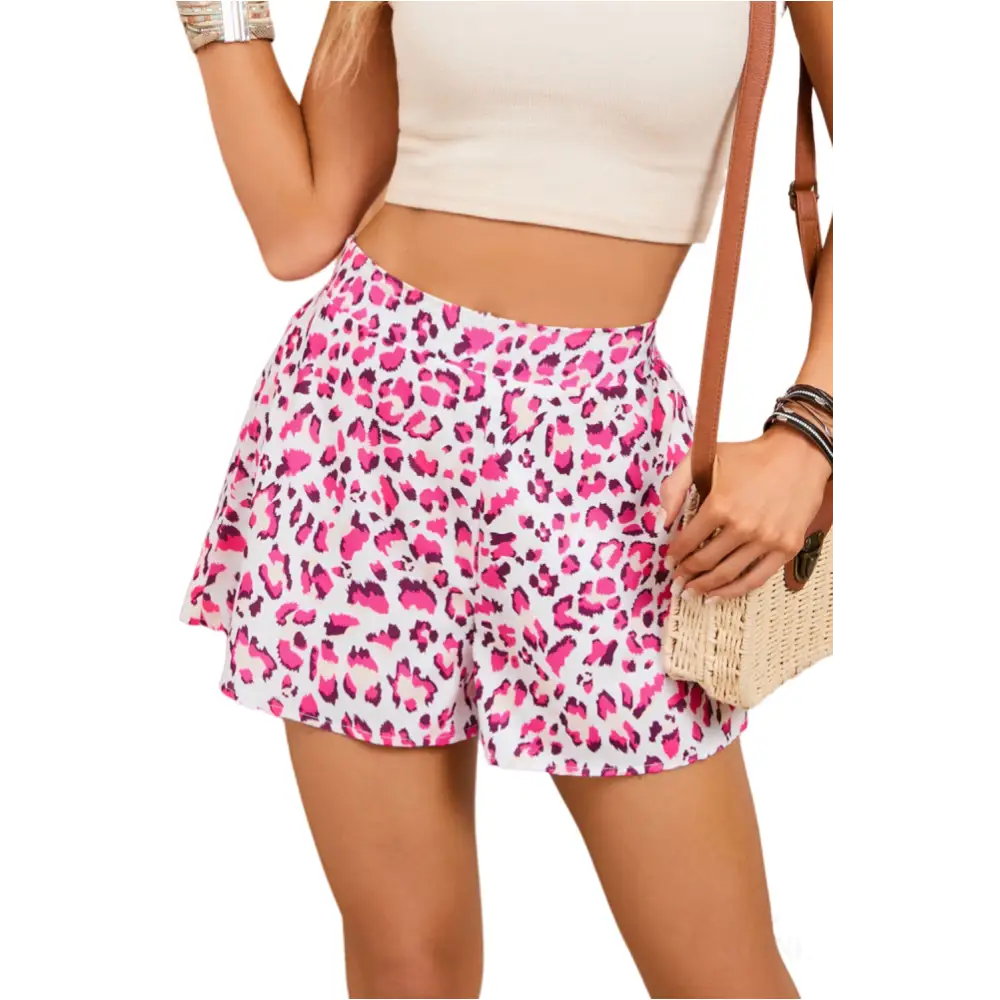 Rose Leopard Print Flutter Casual Shorts-24