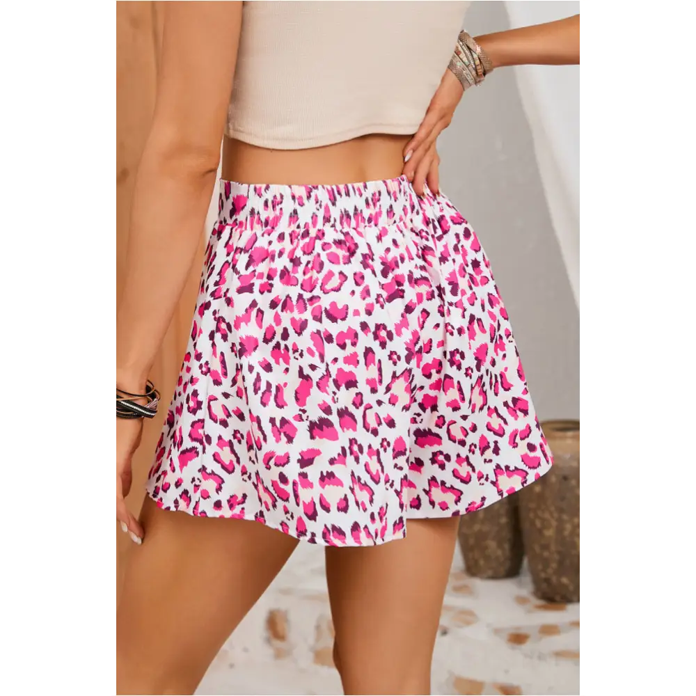 Rose Leopard Print Flutter Casual Shorts-1