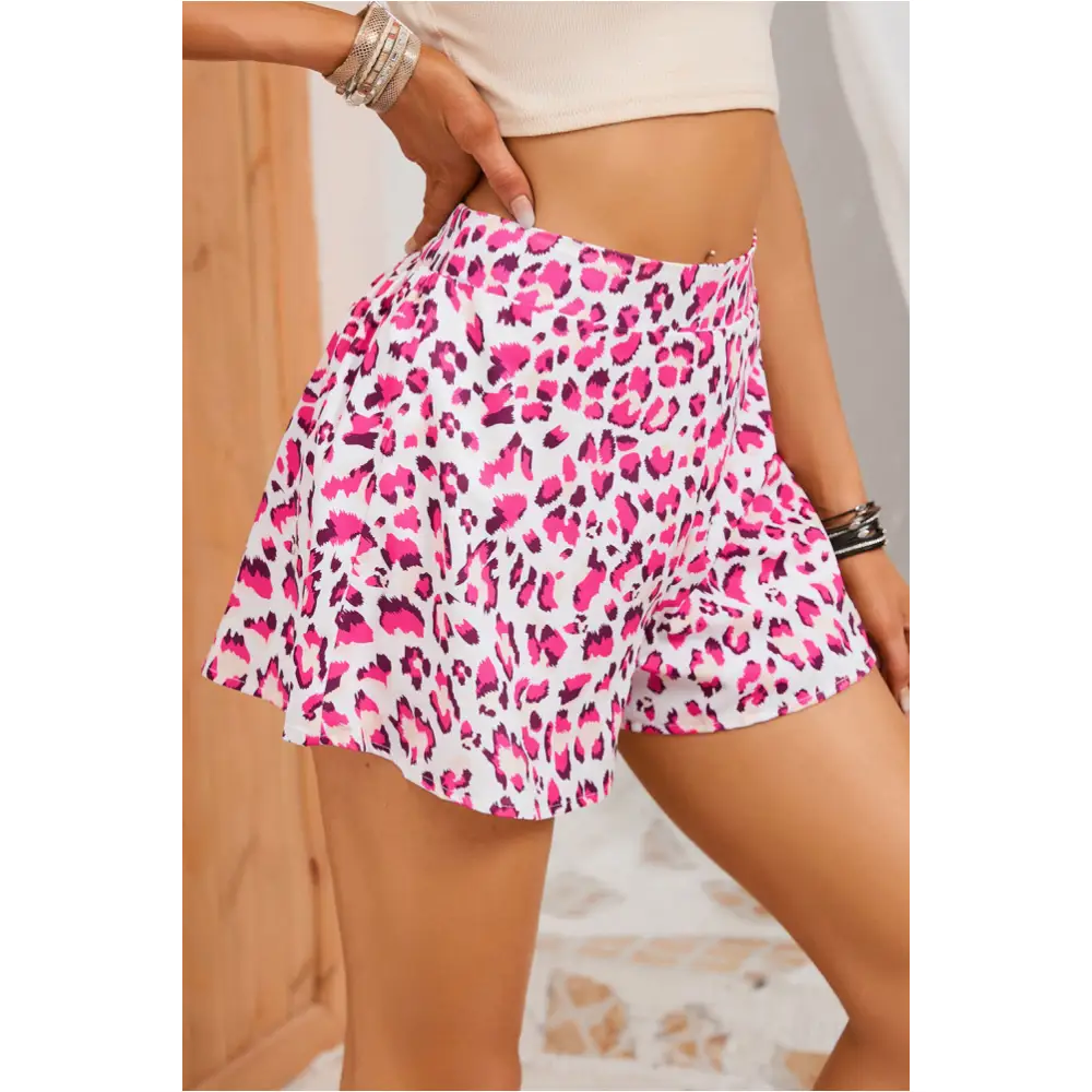 Rose Leopard Print Flutter Casual Shorts-2