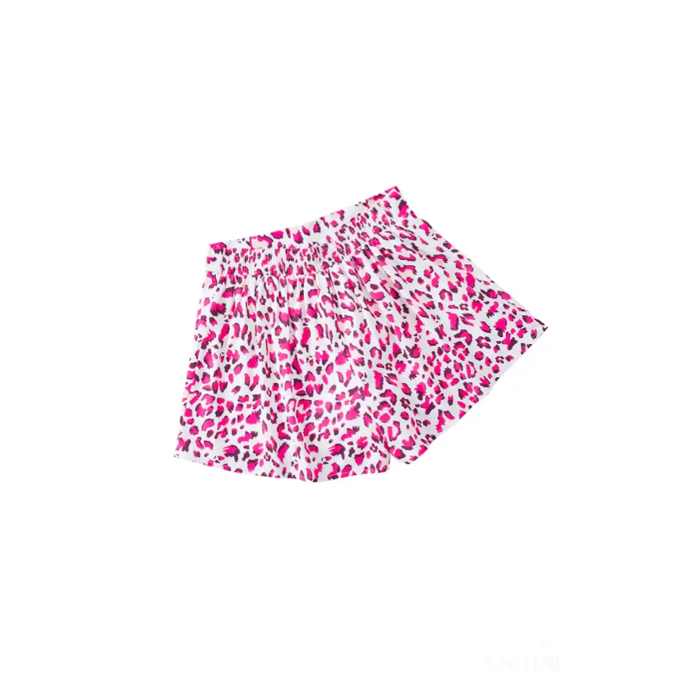 Rose Leopard Print Flutter Casual Shorts-23